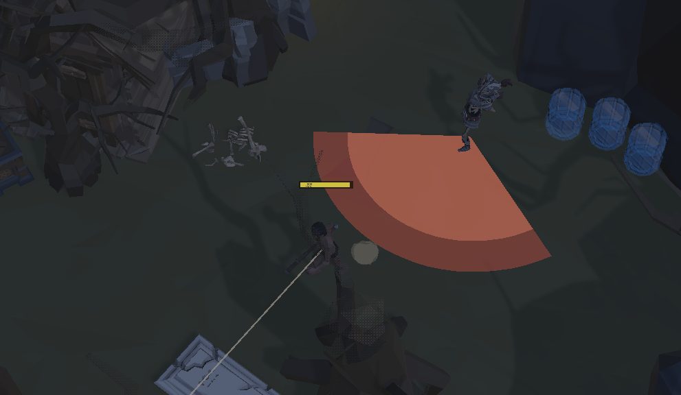 A Heavy skeleton's orange ground-slam telegraph filling around the player in the night graveyard.