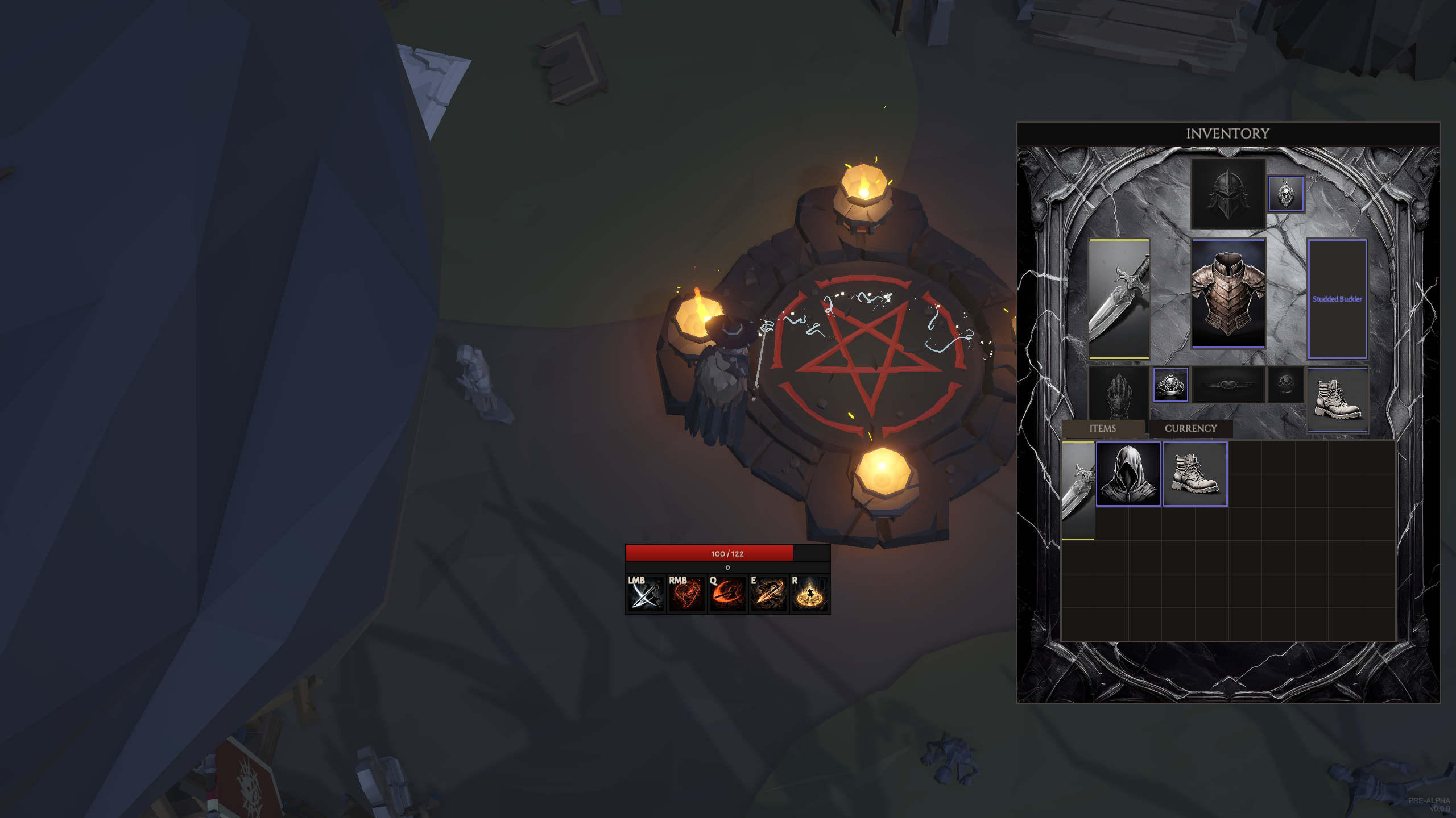 The inventory: paperdoll over the bag, a magic buckler in the new off-hand slot