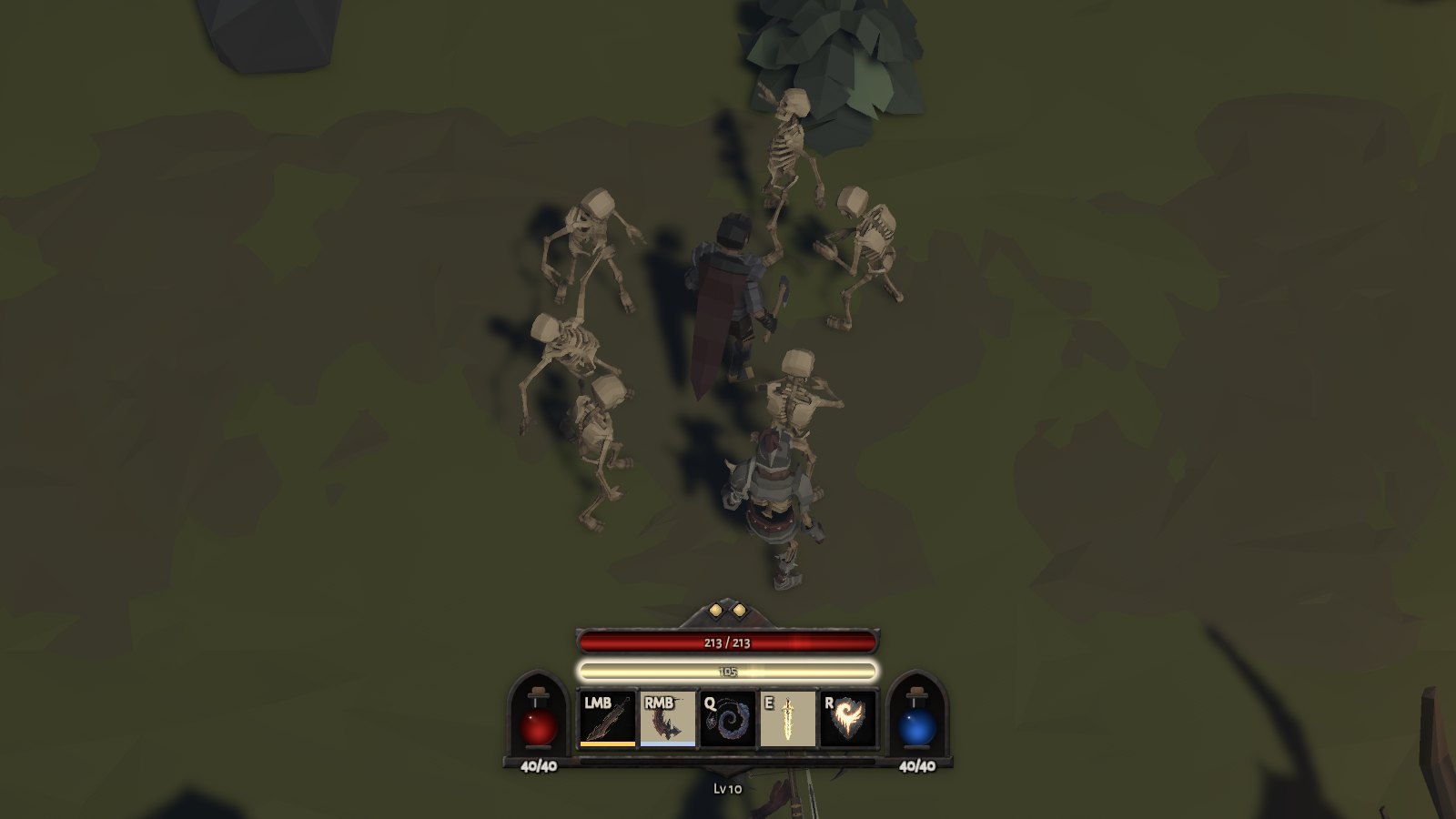 The same fight with the underfoot style, a smaller iron frame with the life and Wrath bars, the flasks and the skills hanging under the Templar.
